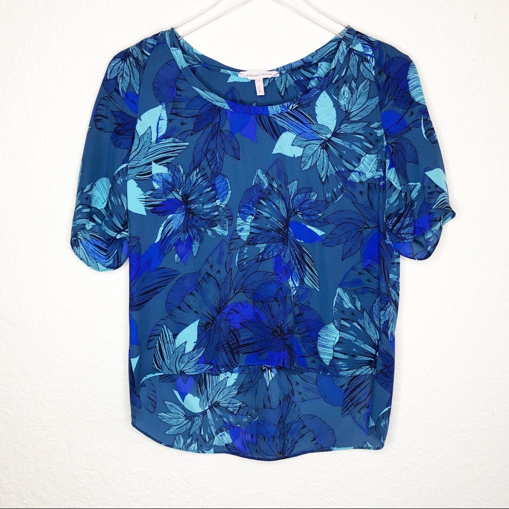 Rebecca Taylor | Blue Floral Silk Hi-Lo Blouse